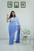 Powder Blue Chiffon Saree with Silver Zari Stripes